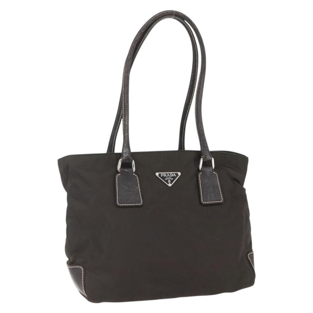 PRADA Tote Bag Nylon Khaki Silver Auth BA9383